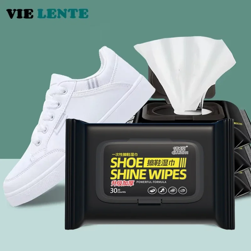 Sneaker Care White - 12-60 ชิ้นทิ้งรองเท้าผ้าเช็ดทําความสะอาดแบบพกพาสีขาวรองเท้าทําความสะอาดผ้าเช็ดทําความสะอาดรองเท้าผ้าใบทําความสะอาด Quick เช็ดเปียก VIE LENTE