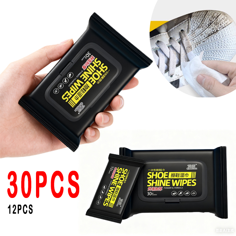 Sneaker Care White - ผ้าเช็ดทำความสะอาดรองเท้าแบบใช้แล้วทิ้ง 12 ชิ้น/30 ชิ้น ผ้าเช็ดทำความสะอาดรองเท้าสีขาวแบบพกพา ผ้าเช็ดทำความสะอาดรองเท้าผ้าใบ